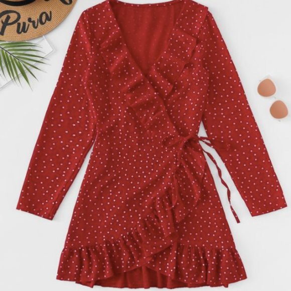 Red Polka Dot Wrap Dress (S) - Picture 1 of 5